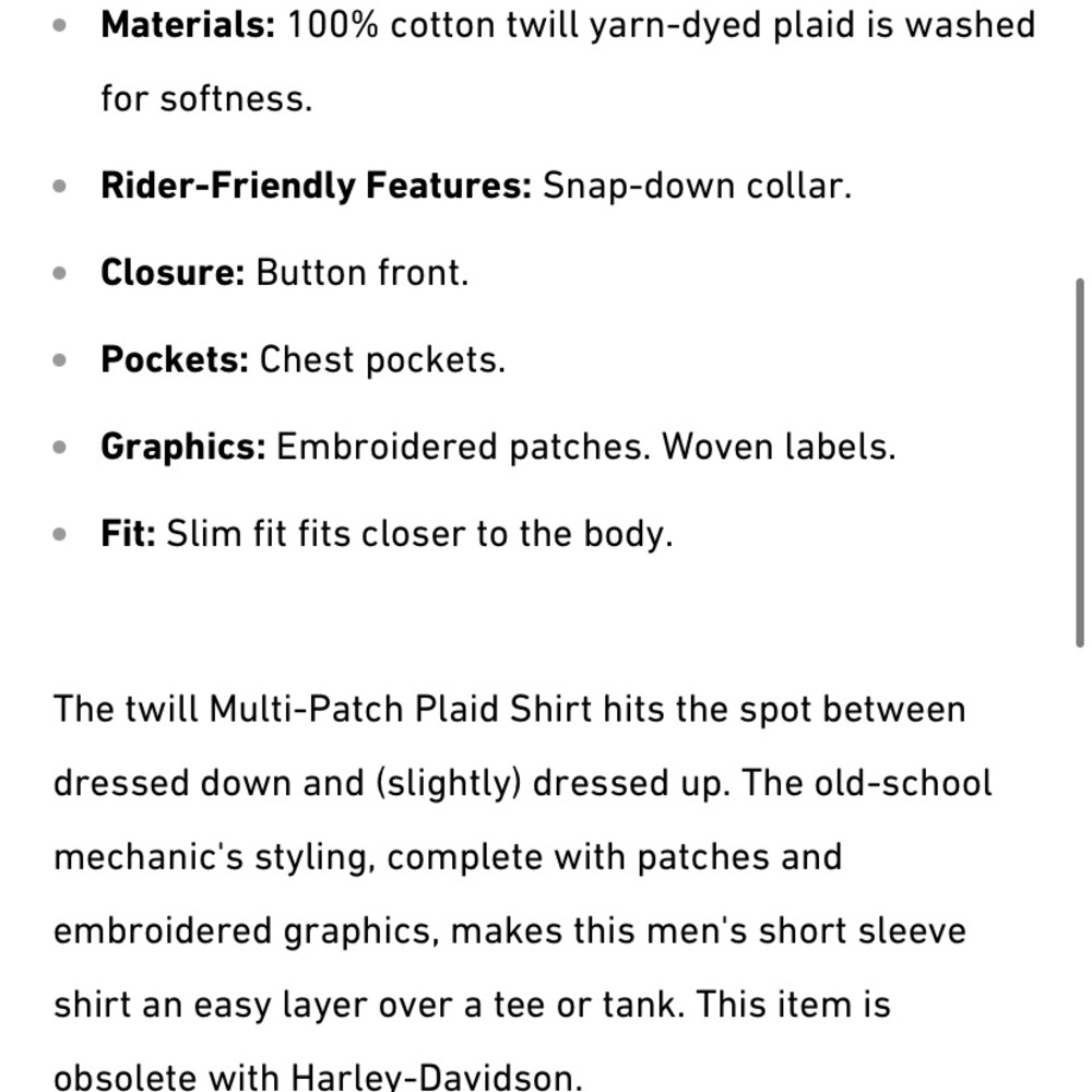 Harley Davidson Multi-Patch Plaid Short Sleeve Bu… - image 3